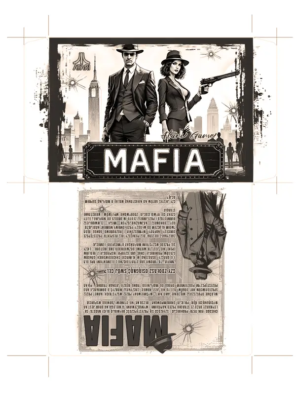 Mafia game cover for Atari, showcasing a gritty Prohibition-era Chicago scene.