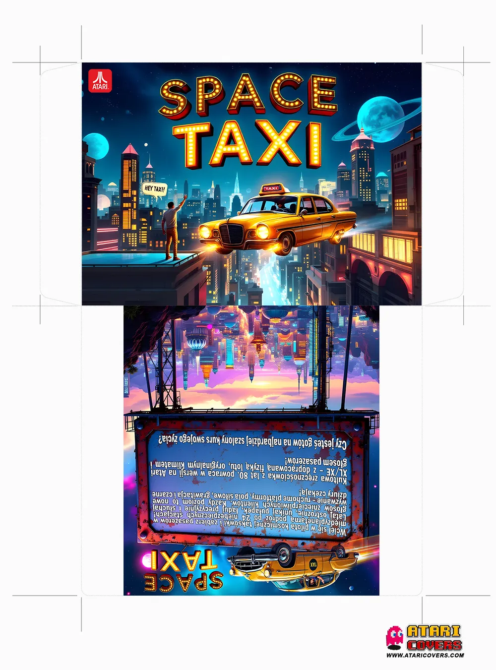 New envelope design for Space Taxi game, highlighting its visually appealing graphics and game's essence