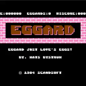 Title screen of Eggard, a 1984 retro game by ScandSoft, with bold pixelated text 