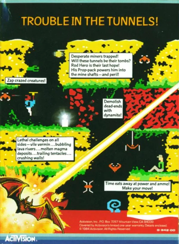 Oryginalna okładka H.E.R.O. on Atari XL/XE